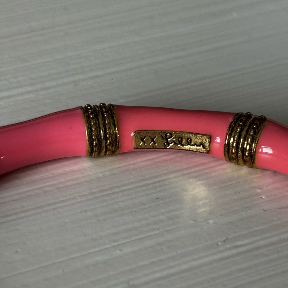 Lilly Pulitzer Pink Enamel & Gold Bangle Bracelet - Picture 3 of 4